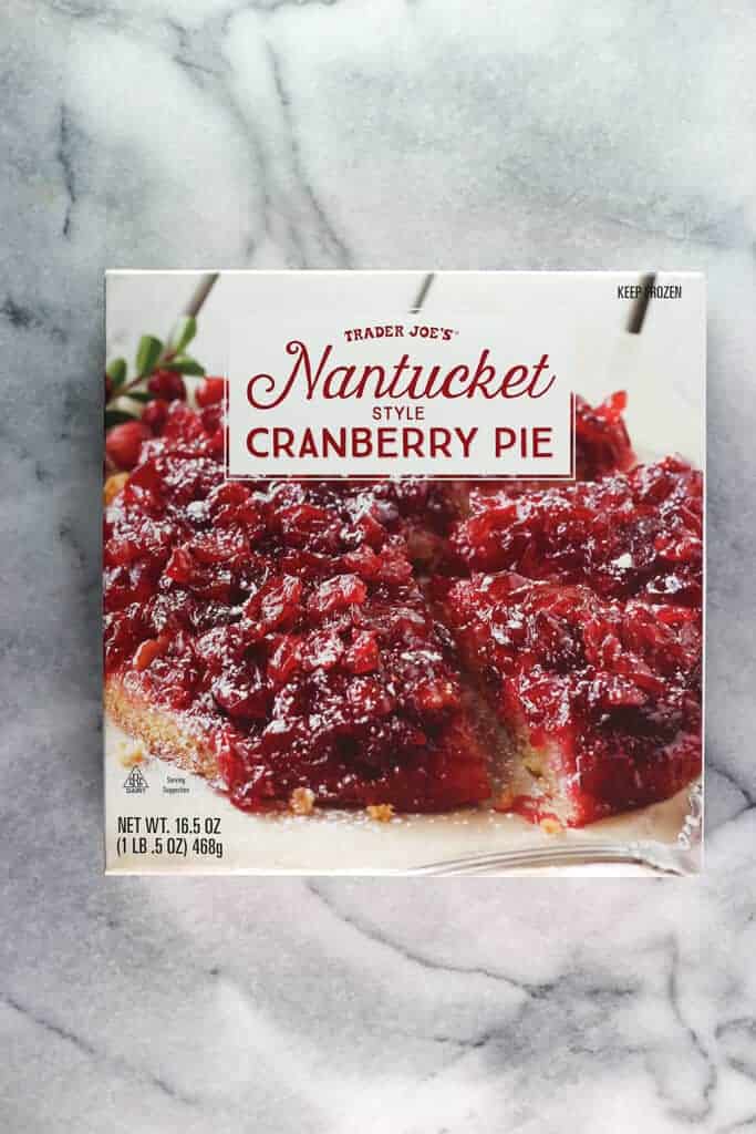 An unopened box of Trader Joe's Nantucket Style Cranberry Pie