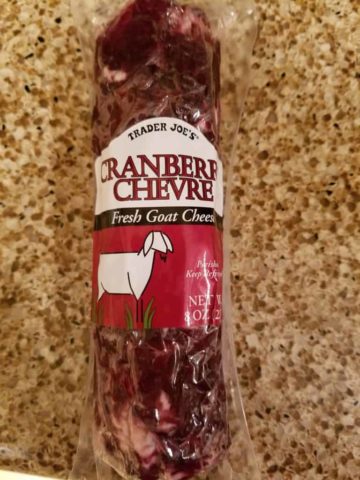 An unopened package of Trader Joe's Cranberry Chevre