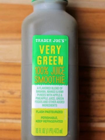 An unopened bottle of Trader Joe's Very Green Smoothie