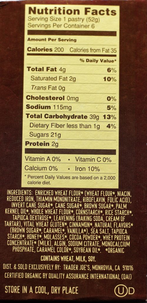 Trader Joe’s Organic Frosted Brown Sugar and Cinnamon Toaster Pastries nutritional facts and ingredients