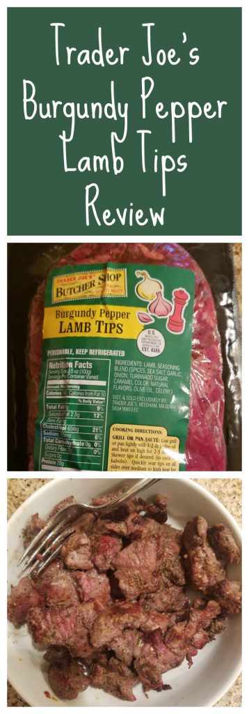 Trader Joes Burgundy Pepper Lamb Tips. Want to know if this is something worth buying from Trader Joe's? All pins link to BecomeBetty.com where you can find reviews, pictures, thoughts, calorie counts, nutritional information, how to prepare, allergy information, and how to prepare each product. 