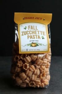 An unopened bag of Trader Joe's Fall Zucchette Pasta