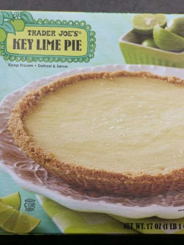 An unopened box of Trader Joe's Key Lime Pie