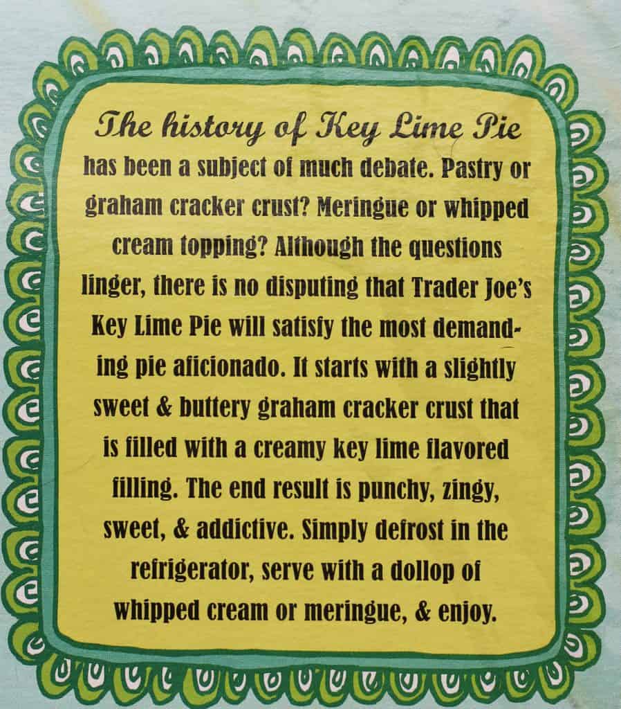 Trader Joe's Key Lime Pie description from the side of the box