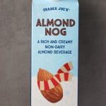 An unopened container of Trader Joe's Almond Nog