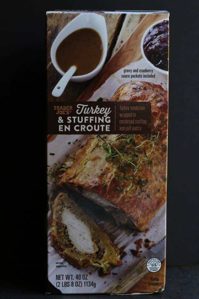 An unopened box of Trader Joe's Turkey and Stuffing En Croute
