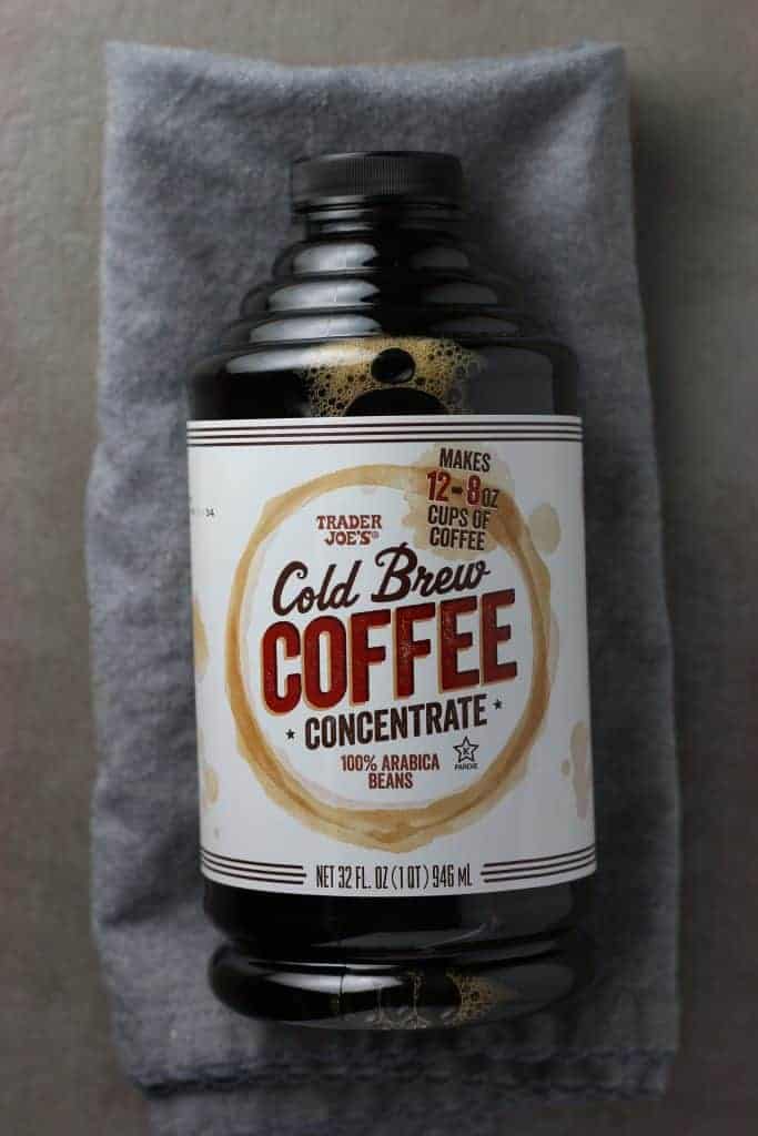 Trader Joe's Cold Brew Coffee Concentrate bottle on a grey napkin