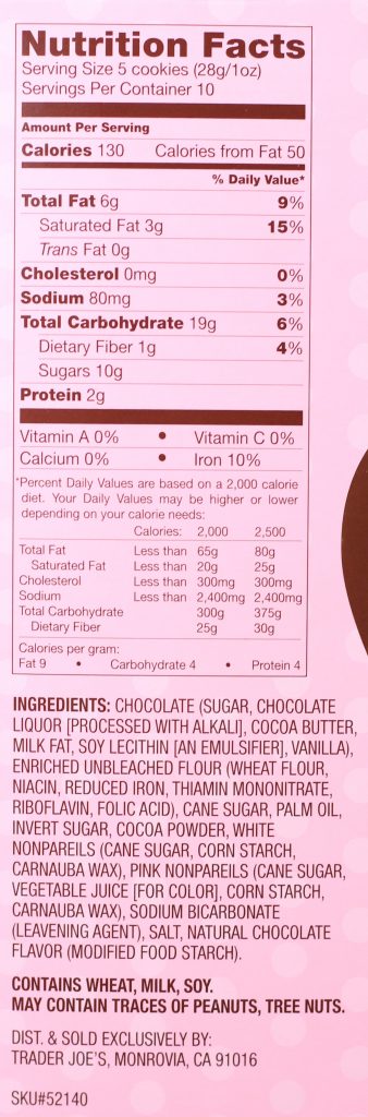 Trader Joe's Dark Chocolate Mini Heart Cookies nutritional and ingredient information