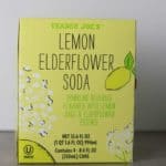 Trader Joe's Lemon Elderflower Soda box with a white background