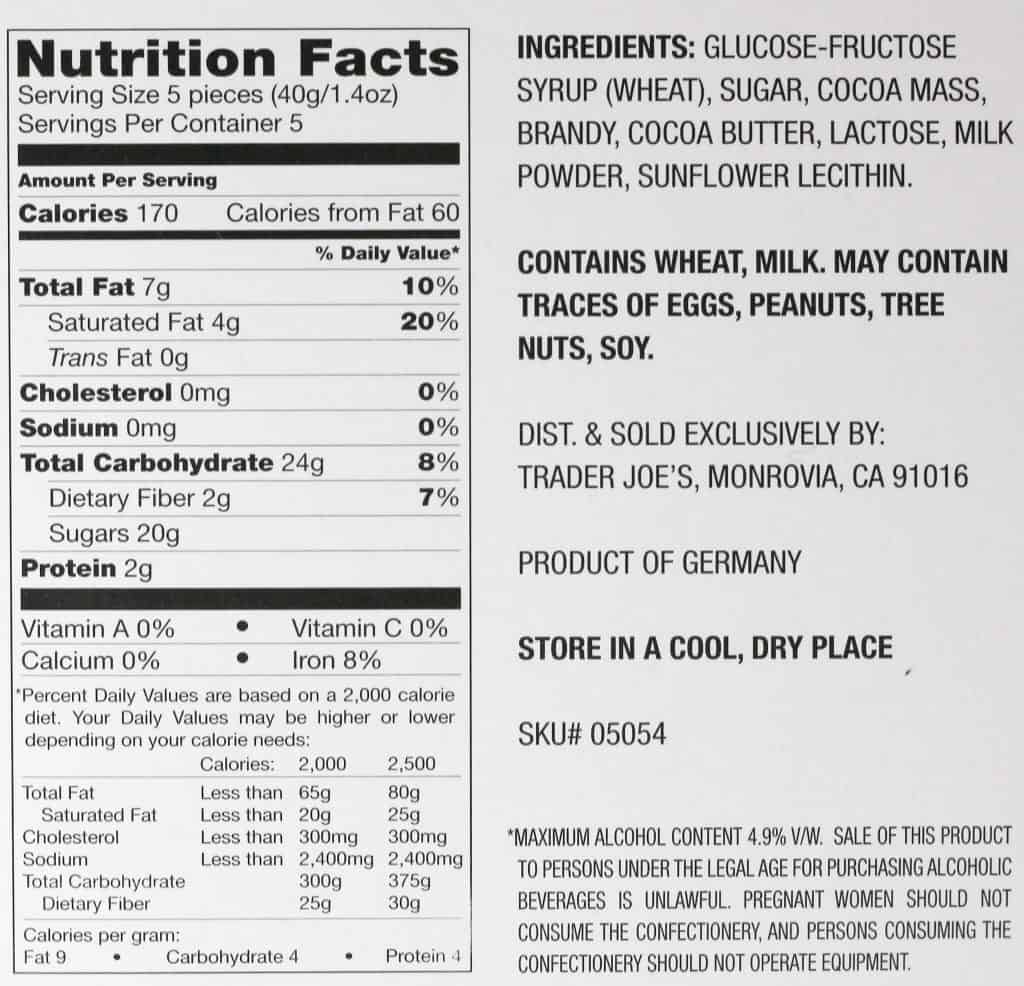 Trader Joe's Brandy Beans nutritional information and ingredients