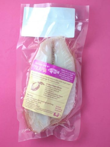 Trader Joe's Tilapia package as found in the frozen section