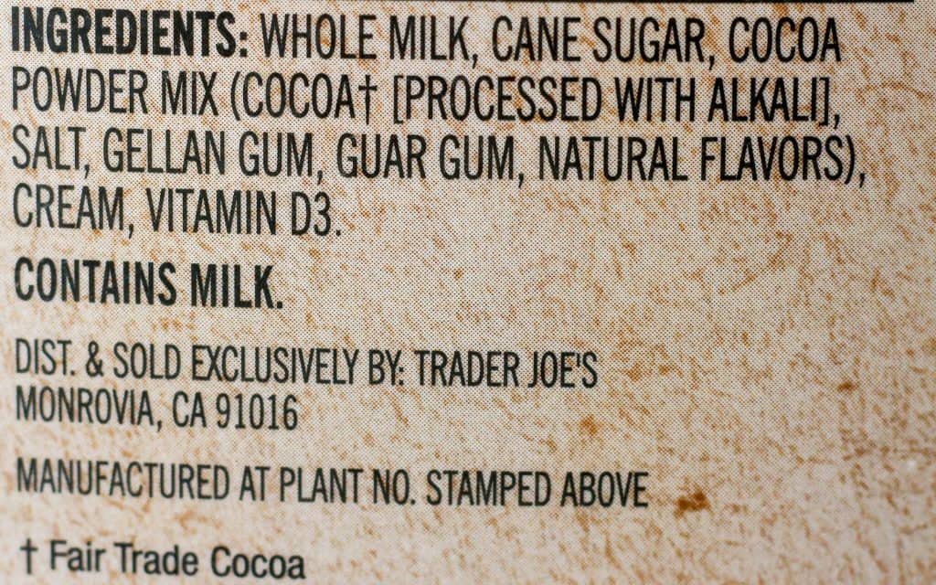 Trader Joe's Chocolate Whole Milk ingredients