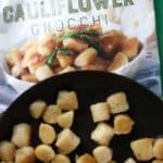 Trader Joe's Cauliflower Gnocchi sauteed in a pan.