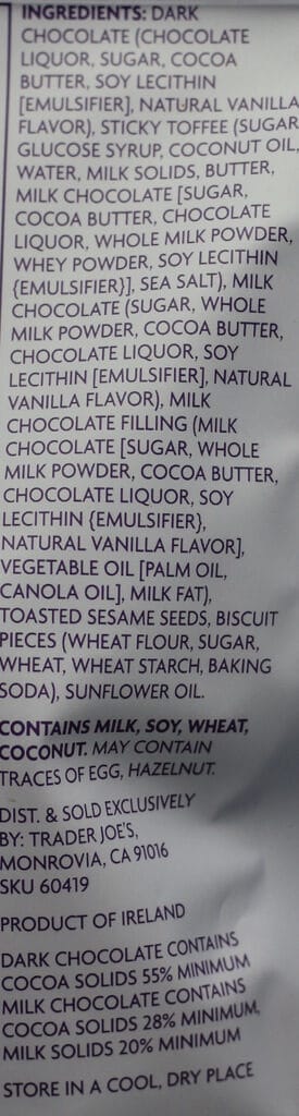 Trader Joe's Dark Chocolate Toasted Sesame Caramels ingredient list