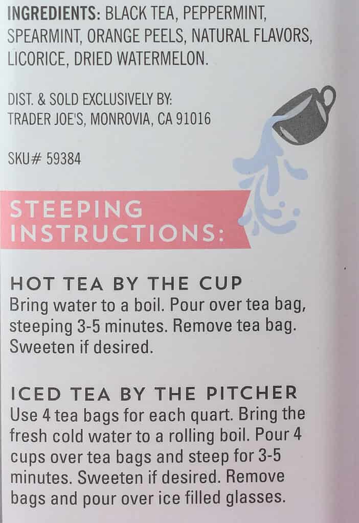 Trader Joe's Mint Watermelon Flavored Black Tea ingredients and how to prepare