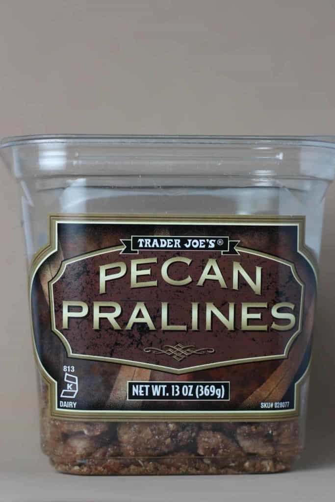 Trader Joe's Pecan Pralines on a tan background