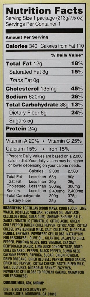 Trader Joe's Shrimp Soft Tacos nutrition facts and ingredients