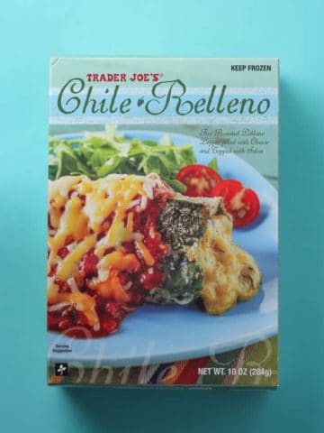 Trader Joe's Chile Relleno box on a blue background