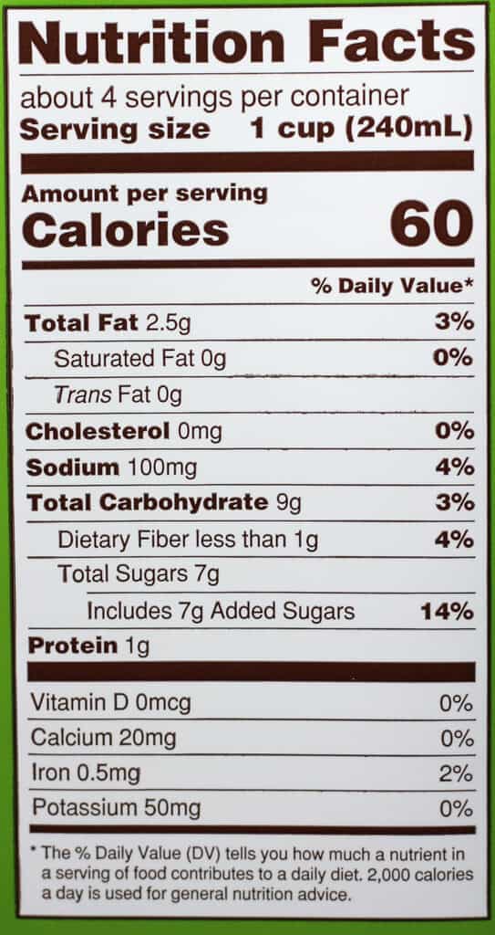 Trader Joe's Matcha Almond Beverage nutritional information