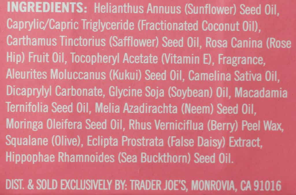 Trader Joe's Rose Facial Oil ingredients