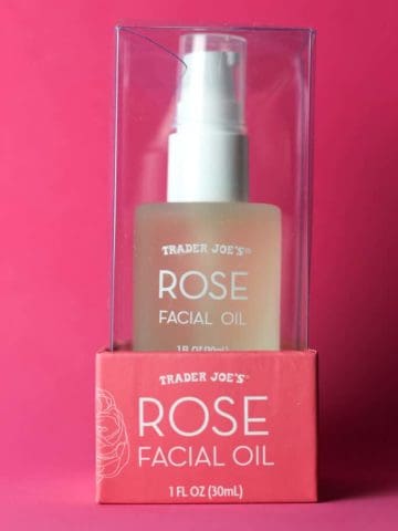 An unopened box of Trader Joe's Rose Facial Oil package