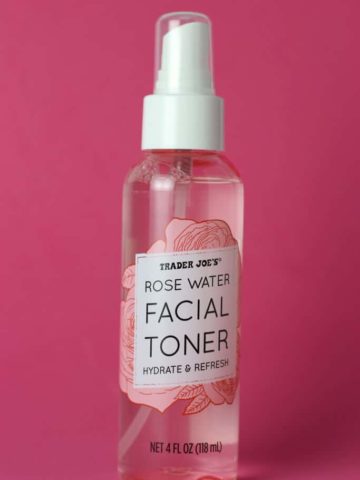 An unopened bottle of Trader Joe's Rose Water Facial Toner bottle