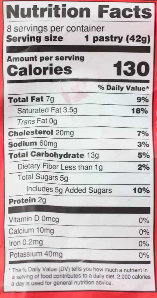 Trader Joe's 8 Mini Raspberry Pastries nutritional information