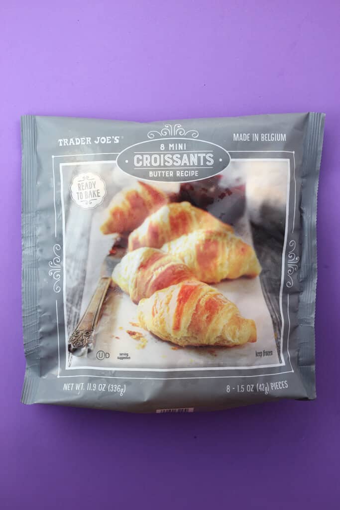 An unopened bag of Trader Joe's 8 Mini Croissants bag
