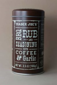 Trader Joe's BBQ Rub and Seasoning with Coffee and Garlic container