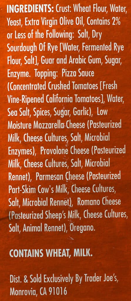 Trader Joe's Bambino Pizza Formaggio ingredients