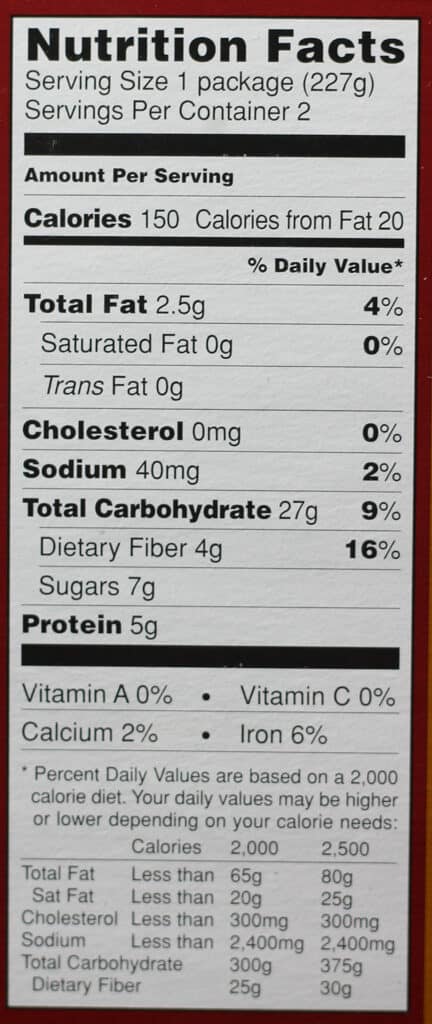 Trader Joe's Steelcut Oatmeal nutritional information