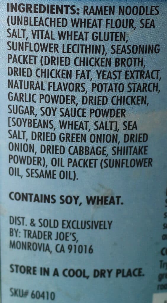 Trader Joe's Chicken Ramen Soup ingredients