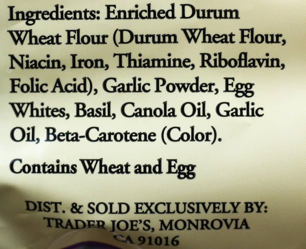 Trader Joe's Garlic Basil Linguine Pasta ingredients