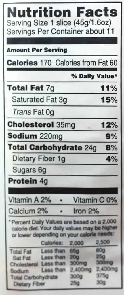 Trader Joe's Sliced French Brioche nutritional information