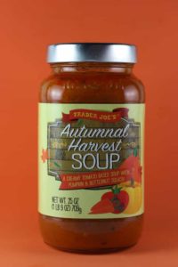 An unopened jar of Trader Joe's Autumnal Harvest Soup