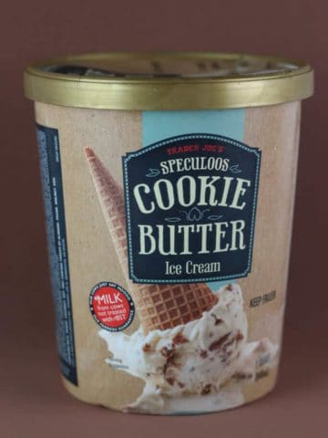 An unopened package of Trader Joe's Speculoos Cookie Butter Ice Cream