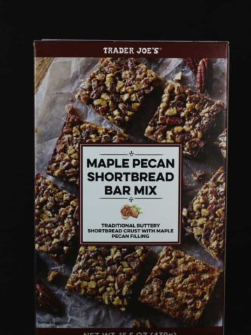 An unopened box of Trader Joe's Maple Pecan Shortbread Bar Mix
