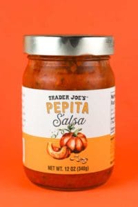 An unopened jar of Trader Joe's Pepita Salsa