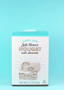 An unopened package of Trader Joe's Soft Honey Nougat with Almonds