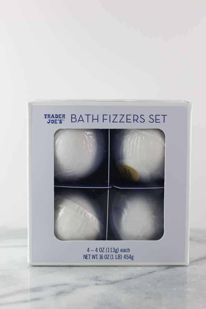 An unopened package of Trader Joe's Bath Fizzers Set