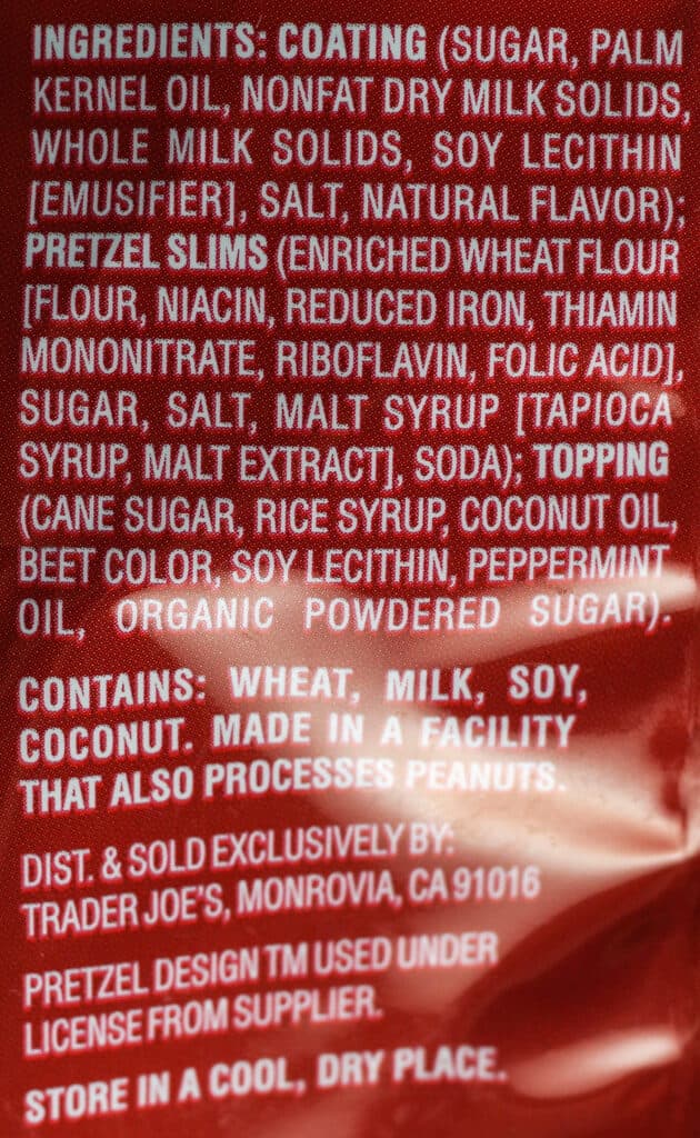 Ingredients in Trader Joe's Peppermint Pretzel Slims