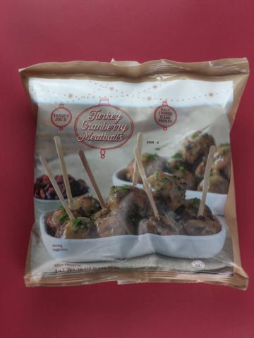 An unopened bag of Trader Joe's Turkey Cranberry Meatballs