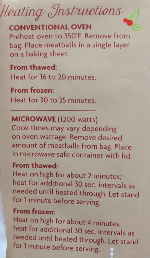 Heating instructions for Trader Joe's Turkey Cranberry Meatballs