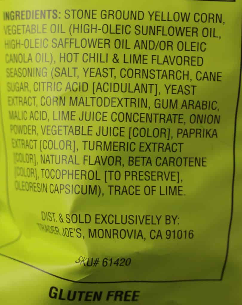 Trader Joe's Rolled Corn Tortilla Chips ingredient list