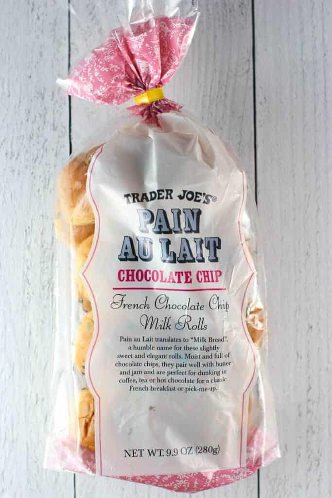 An unopened bag of Trader Joe's Chocolate Chip Pain Au Lait