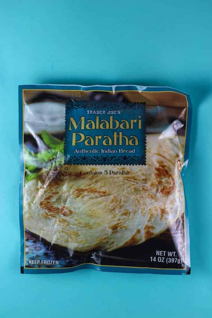 An unopened bag of Trader Joe's Malabari Paratha 