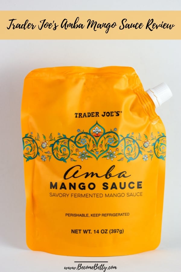 Trader Joe's Amba Mango Sauce review pin for pinterest