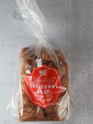 An unopened package of Trader Joe's Cinnamon Croissant Loaf