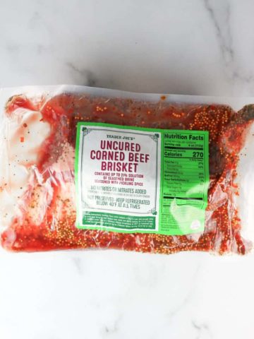 An unopened bag of Trader Joe's Uncured Corned Beef Brisket