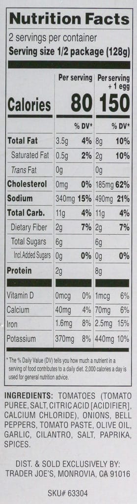 Nutritional Information and Ingredients in Trader Joe's Shakshuka Starter